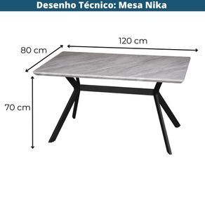 Mesa de Jantar Nika  Tampo Alba Madeira  Revestido Marmorizado Grey 140 cm -3-